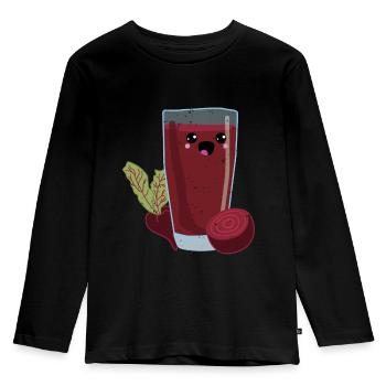 Rote Beete Saft mit Kawaii Illustration - Kinder Premium Bio Langarmshirt - Schwarz - Vorne - AI Model Kid Male (0cm)