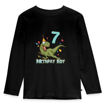 7e anniversaire Anniversaire des enfants Seven 7th Dino - T-shirt manches longues Premium Enfant - noir - Devant - AI Model Kid Male (0cm)