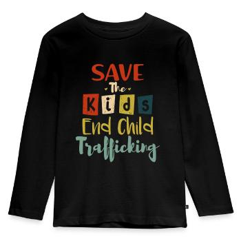 Speichern Sie die Kids End Vintage - Kinder Premium Bio Langarmshirt - Schwarz - Vorne - AI Model Kid Male (0cm)