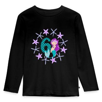 6 Jahre Geburtstag Meerjungfrau Seesterne Geschenk - Kinder Premium Bio Langarmshirt - Schwarz - Vorne - AI Model Kid Male (0cm)