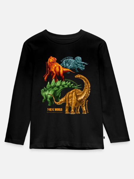 T-Rex World Dinosaurier Triceratops Und Freunde - Kinder Premium Bio Langarmshirt - Schwarz