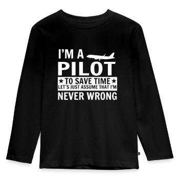 pilot - Kids' Premium Longsleeve Shirt - black - Front - AI Model Kid Male (0cm)