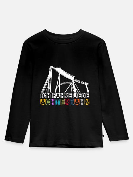 Achterbahn Lustig T-Shirt Geschenk Vergnügungspark - Kinder Premium Bio Langarmshirt - Schwarz