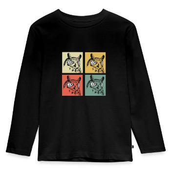 Eule - Kinder Premium Bio Langarmshirt - Schwarz - Vorne - AI Model Kid Male (0cm)