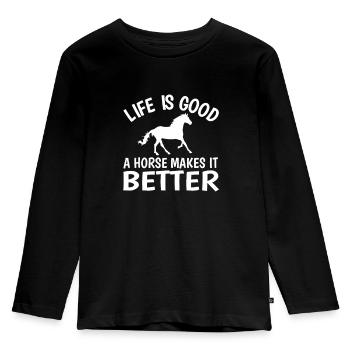 Pferd - Kinder Premium Bio Langarmshirt - Schwarz - Vorne - AI Model Kid Male (0cm)