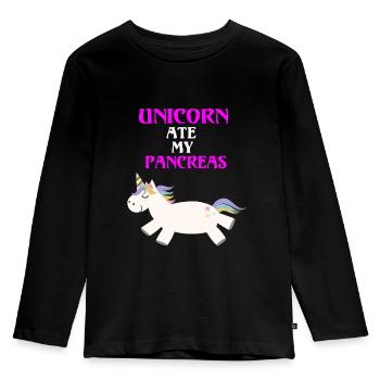 Diabetes Type 1 Einhorn Lustig Pankreas - Kinder Premium Bio Langarmshirt - Schwarz - Vorne - AI Model Kid Male (0cm)