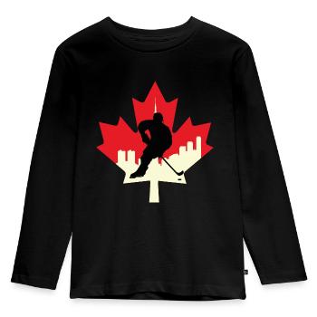 Hockeyplayer Canada - Kinder Premium Bio Langarmshirt - Schwarz - Vorne - AI Model Kid Male (0cm)
