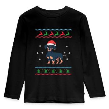 Chandail laid de Noël teckel teckel - T-shirt manches longues Premium Enfant - noir - Devant - AI Model Kid Male (0cm)