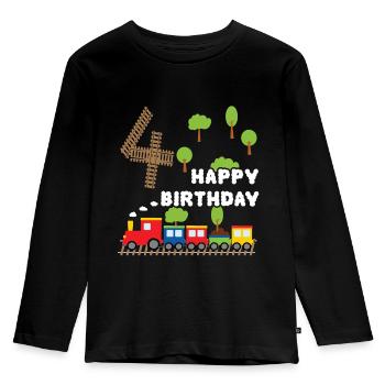 Junge Geburtstagsshirt 4 Jahre Zug Eisenbahn - Kinder Premium Bio Langarmshirt - Schwarz - Vorne - AI Model Kid Male (0cm)