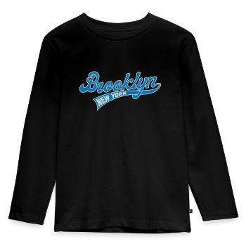 Hometown, Brooklyn, New York, Baseball Script, - Kids' Premium Longsleeve Shirt - black - Front - AI Model Kid Male (0cm)