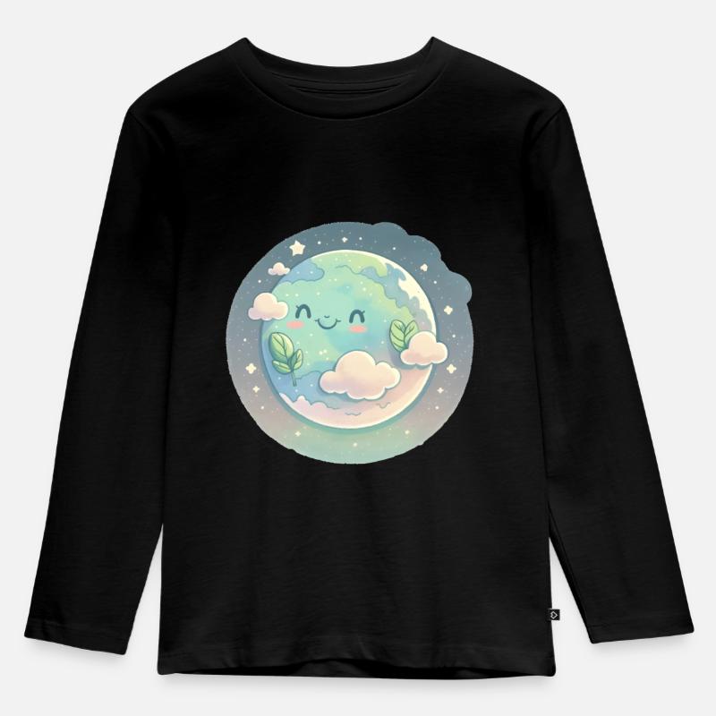 Terra Happy Lovers Space Science Planet - Maglia a maniche lunghe ecologica premium per bambini - nero
