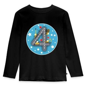 Kinder Geburtstagsshirt 4 Jahre Baustelle Bagger - Kinder Premium Bio Langarmshirt - Schwarz - Vorne - AI Model Kid Male (0cm)