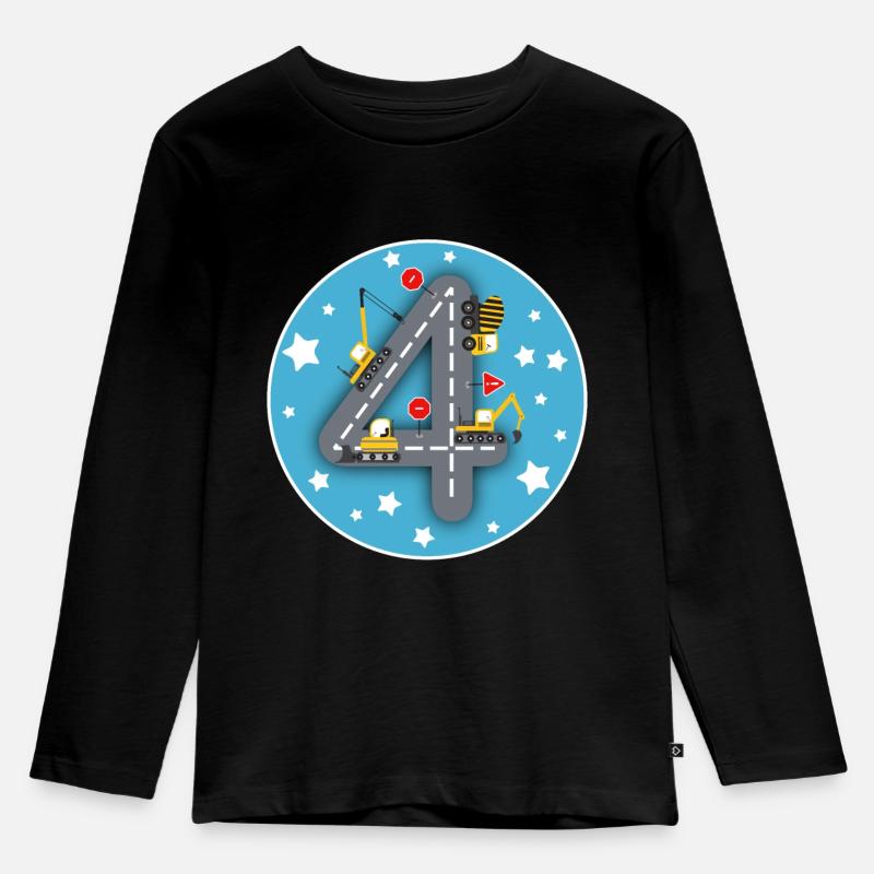 Kinder Geburtstagsshirt 4 Jahre Baustelle Bagger - Kinder Premium Bio Langarmshirt - Schwarz