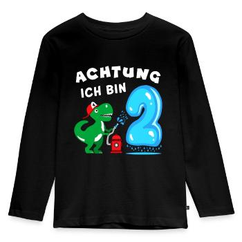 Kinder Geburtstagsshirt 2 Jahre Dino Feuerwehr - Kinder Premium Bio Langarmshirt - Schwarz - Vorne - AI Model Kid Male (0cm)