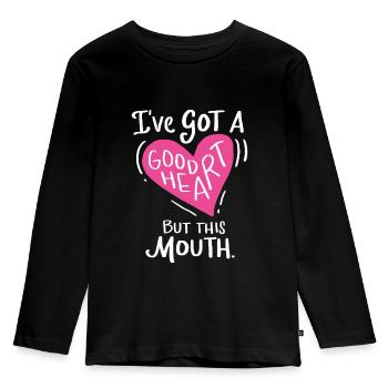 Gutes Herz aber Große Klappe Großes Herz Lustig - Kinder Premium Bio Langarmshirt - Schwarz - Vorne - AI Model Kid Male (0cm)