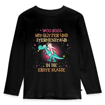 Einhorn Dino Schulkind Einschulung - Kinder Premium Bio Langarmshirt - Schwarz - Vorne - AI Model Kid Male (0cm)