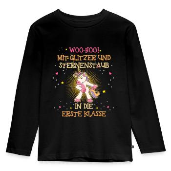 Einhorn Einschulung 1. Klasse Schulanfang Geschenk - Kinder Premium Bio Langarmshirt - Schwarz - Vorne - AI Model Kid Male (0cm)