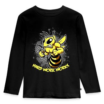 Hard Work Works Fitness Gym Bee - Kinder Premium Bio Langarmshirt - Schwarz - Vorne - AI Model Kid Male (0cm)