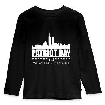 We will never forget 9/11 - Kinder Premium Bio Langarmshirt - Schwarz - Vorne - AI Model Kid Male (0cm)