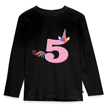 5ème anniversaire Licorne - T-shirt manches longues Premium Enfant - noir - Devant - AI Model Kid Male (0cm)