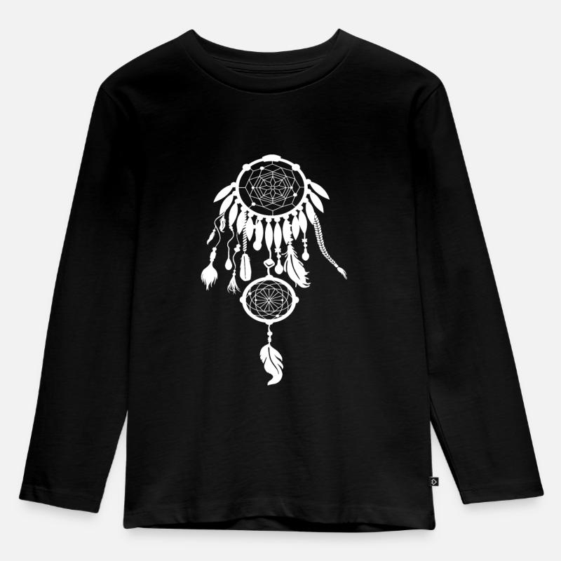 TRAUMFÄNGER INDIAN - Kinder Premium Bio Langarmshirt - Schwarz