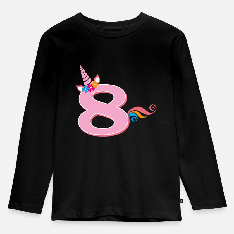 8. Geburtstag Einhorn - Kinder Premium Bio Langarmshirt - Schwarz
