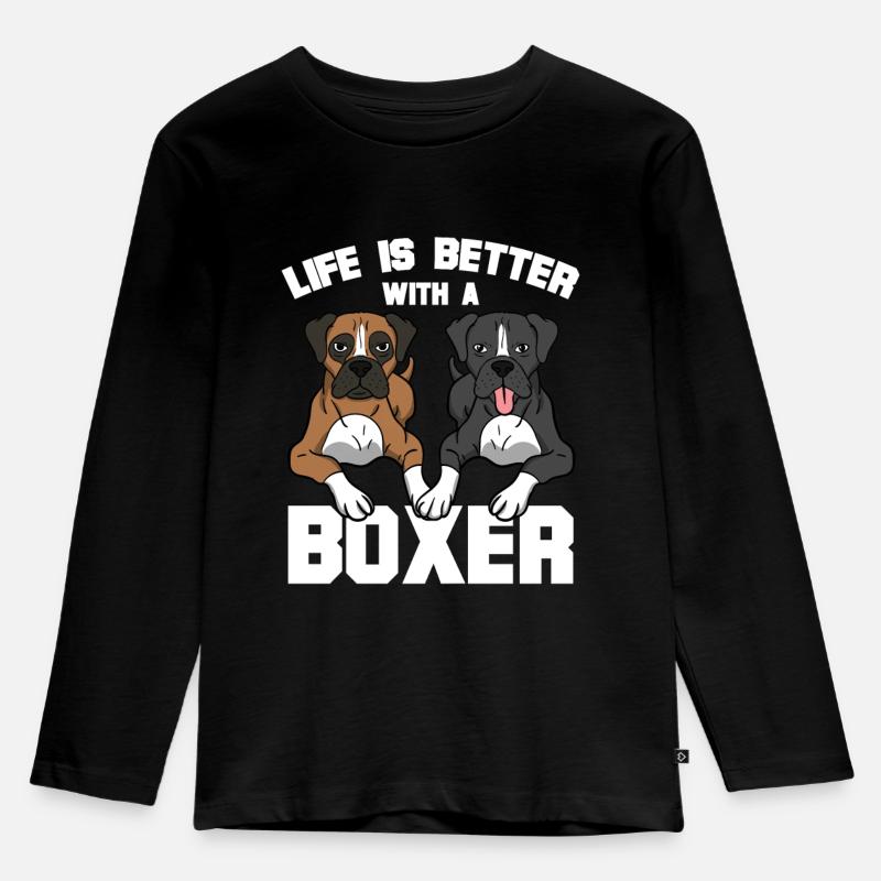 Deutscher Boxer Hund Leben Ist Besser Geschenk - Kinder Premium Bio Langarmshirt - Schwarz