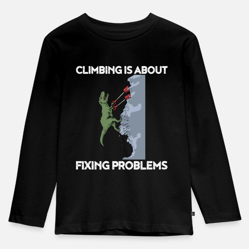 Klettern T-Rex Bouldern Kletterer Dinosaurier - Kinder Premium Bio Langarmshirt - Schwarz