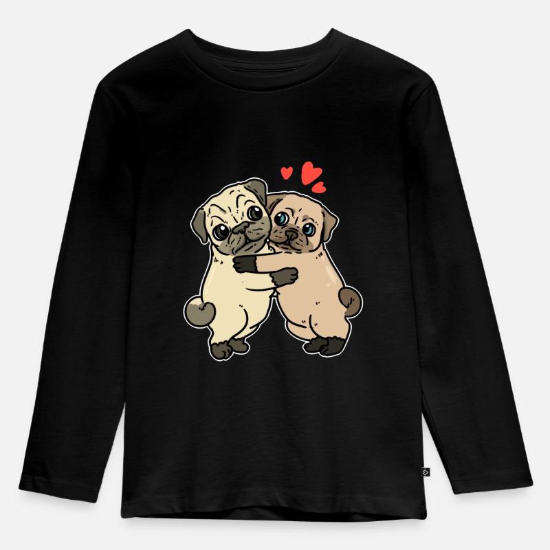 Möpse | Mops - Kinder Premium Bio Langarmshirt - Schwarz