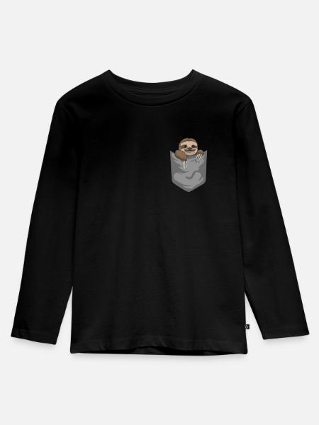 Faultier Faulenzer in Tasche Faulheit Geschenk - Kinder Premium Bio Langarmshirt - Schwarz