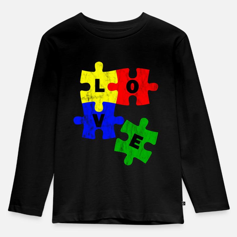 Liebes Puzzle - Kinder Premium Bio Langarmshirt - Schwarz