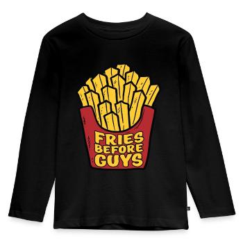 Fries in front of guys - Kids' Premium Longsleeve Shirt - black - Front - AI Model Kid Male (0cm)