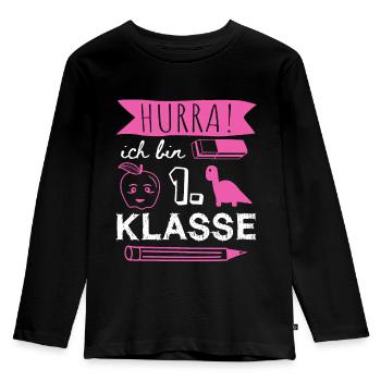 Erste Klasse Shirt für Schulanfänger - Kinder Premium Bio Langarmshirt - Schwarz - Vorne - AI Model Kid Male (0cm)