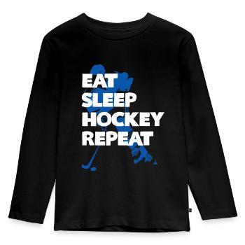 Eat Sleep Hockey wiederholen - Kinder Premium Bio Langarmshirt - Schwarz - Vorne - AI Model Kid Male (0cm)