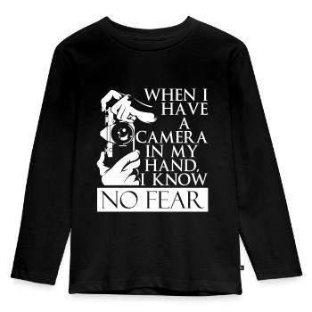 Fotograf fotografieren Fotoshooting Kamera - Kinder Premium Bio Langarmshirt - Schwarz - Vorne - AI Model Kid Male (0cm)