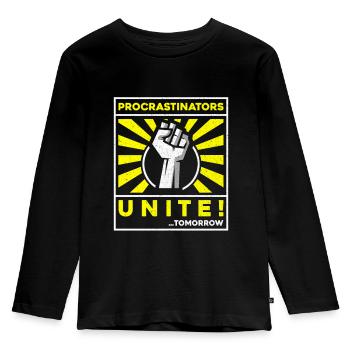uitstellers verenigen zich morgen - Kinderen Premium Bio shirt met lange mouwen - zwart - Voor - AI Model Kid Male (0cm)