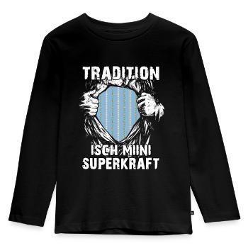 Schweiz Tradition Patriot Edelweisshemd Held - Kinder Premium Bio Langarmshirt - Schwarz - Vorne - AI Model Kid Male (0cm)