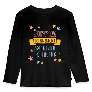 Jippie, ich bin endlich Schulkind - Kinder Premium Bio Langarmshirt - Schwarz - Vorne - AI Model Kid Male (0cm)