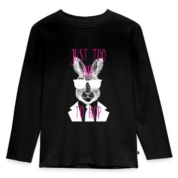 Too hip to hop Hipster Hase Brille cool Geschenk - Kinder Premium Bio Langarmshirt - Schwarz - Vorne - AI Model Kid Male (0cm)