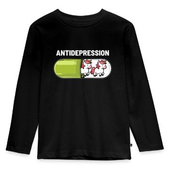 Einhorn Anti Depression Kapsel - Kinder Premium Bio Langarmshirt - Schwarz - Vorne - AI Model Kid Male (0cm)