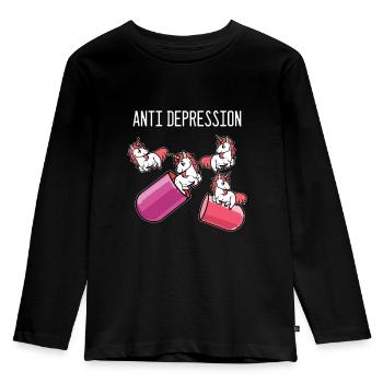 Einhorn Anti Depressionen - Kinder Premium Bio Langarmshirt - Schwarz - Vorne - AI Model Kid Male (0cm)