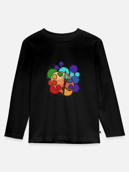 Künstler-Malpalette - Kinder Premium Bio Langarmshirt - Schwarz
