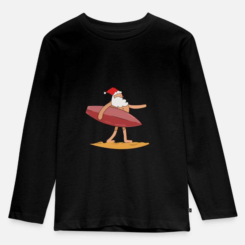 Surfing Santa - Kinder Premium Bio Langarmshirt - Schwarz