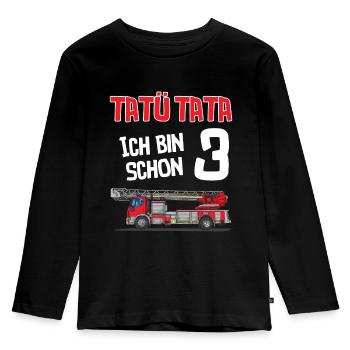 Feuerwehr 3 Jahre alt Kindergeburtstag Tatü Tata - Kinder Premium Bio Langarmshirt - Schwarz - Vorne - AI Model Kid Male (0cm)