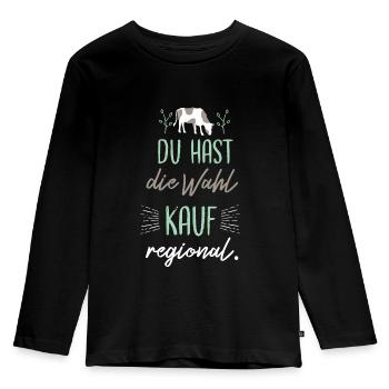 Du hast die Wahl - kauf regional. - Kinder Premium Bio Langarmshirt - Schwarz - Vorne - AI Model Kid Male (0cm)