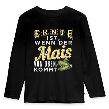Ernte ist, wenn der Mais von oben kommt - Kinder Premium Bio Langarmshirt - Schwarz - Vorne - AI Model Kid Male (0cm)