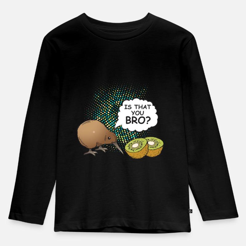 Neuseeland Kiwi Vogel Frucht Nerd Geek Bro - Kinder Premium Bio Langarmshirt - Schwarz