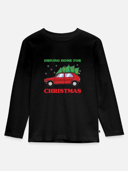 Weihnachten Auto Driving Home - Kinder Premium Bio Langarmshirt - Schwarz