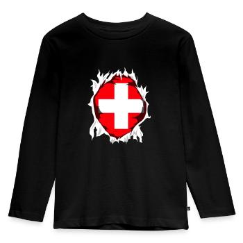 Switzerland Switzerland hole in shirt coat of arms Schwiiz - Kids' Premium Longsleeve Shirt - black - Front - AI Model Kid Male (0cm)