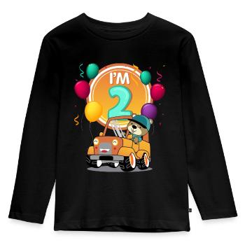 Enfants 2ème anniversaire voiture cadeau deux ans - T-shirt manches longues Premium Enfant - noir - Devant - AI Model Kid Male (0cm)